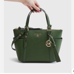 Michael Kors Sullivan Small Green Saffiano Leather Satchel with Tassel Charm